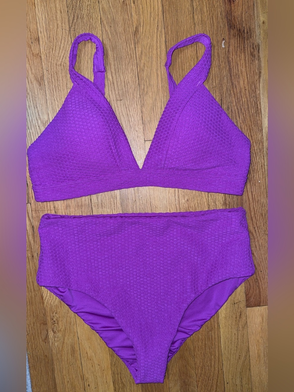 Purple Textured High-Waist Bikini Set - Women Swim Bikini